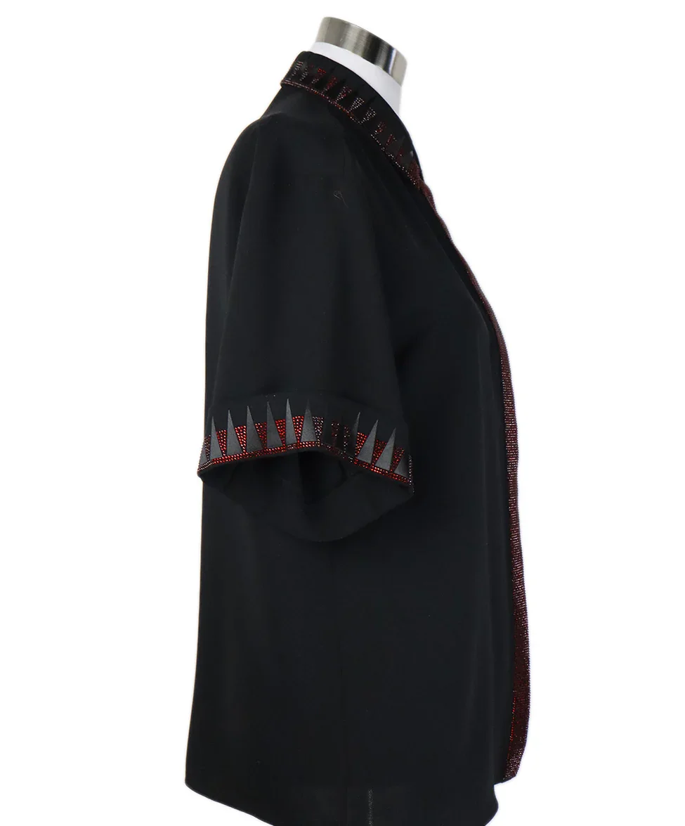 Versace Black Polyester Red Crystal Trim Top sz 4 - Image 2