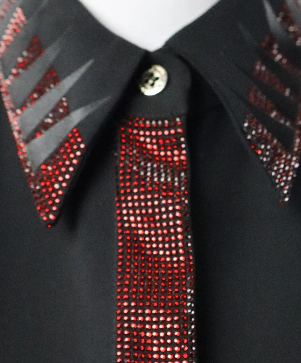 Versace Black Polyester Red Crystal Trim Top sz 4 - Image 7