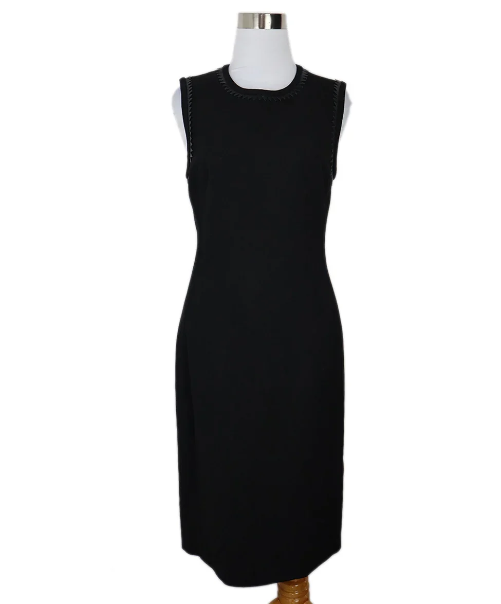 Versace Black Wool Dress w/ Leather Trim sz 4