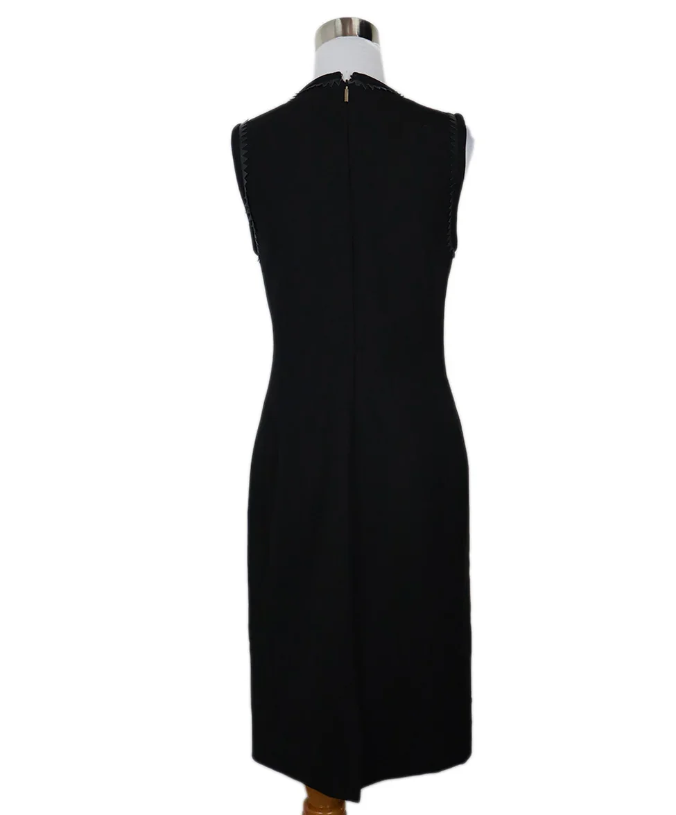 Versace Black Wool Dress w/ Leather Trim sz 4 - Image 3