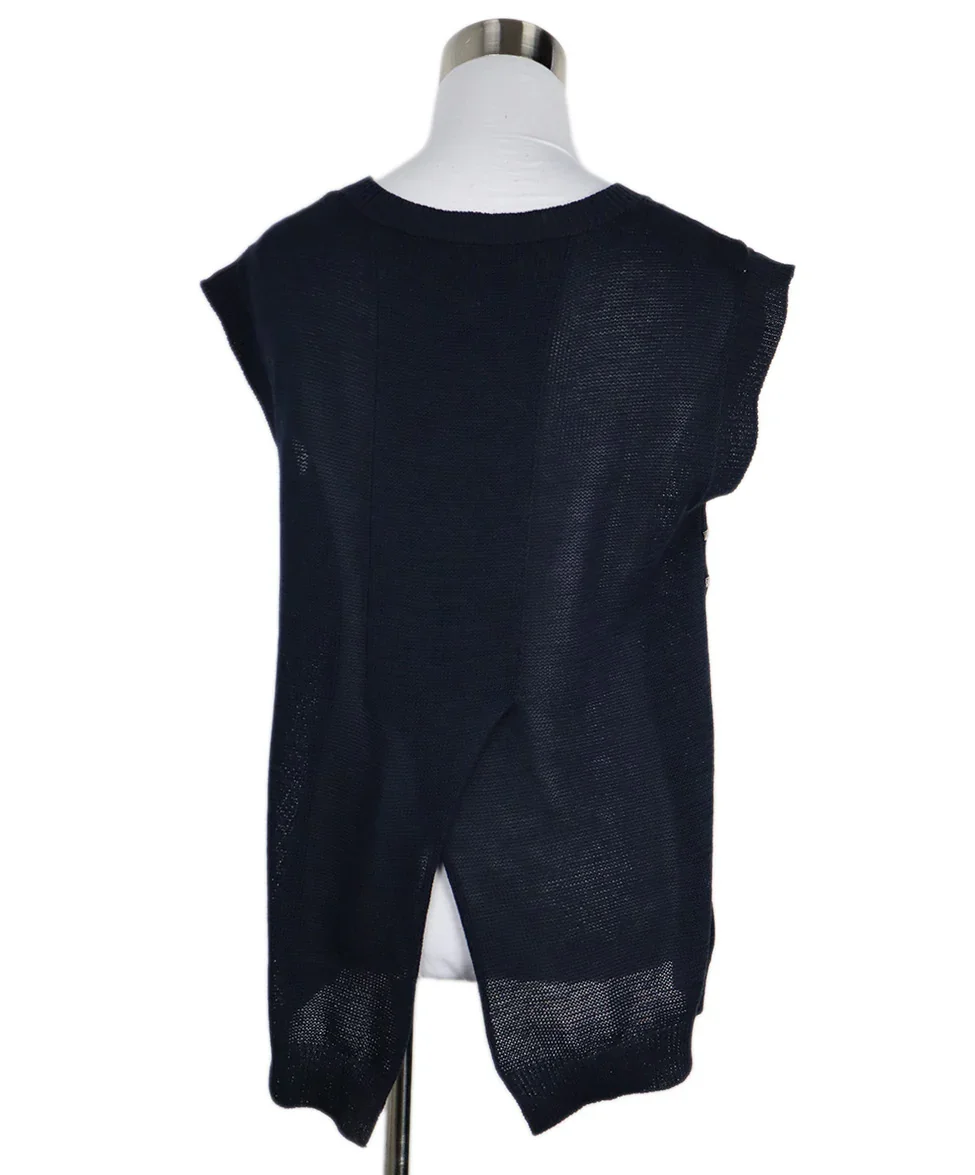 Brunello Cucinelli Navy Linen Beaded Stripes Vest sz 4 - Image 3
