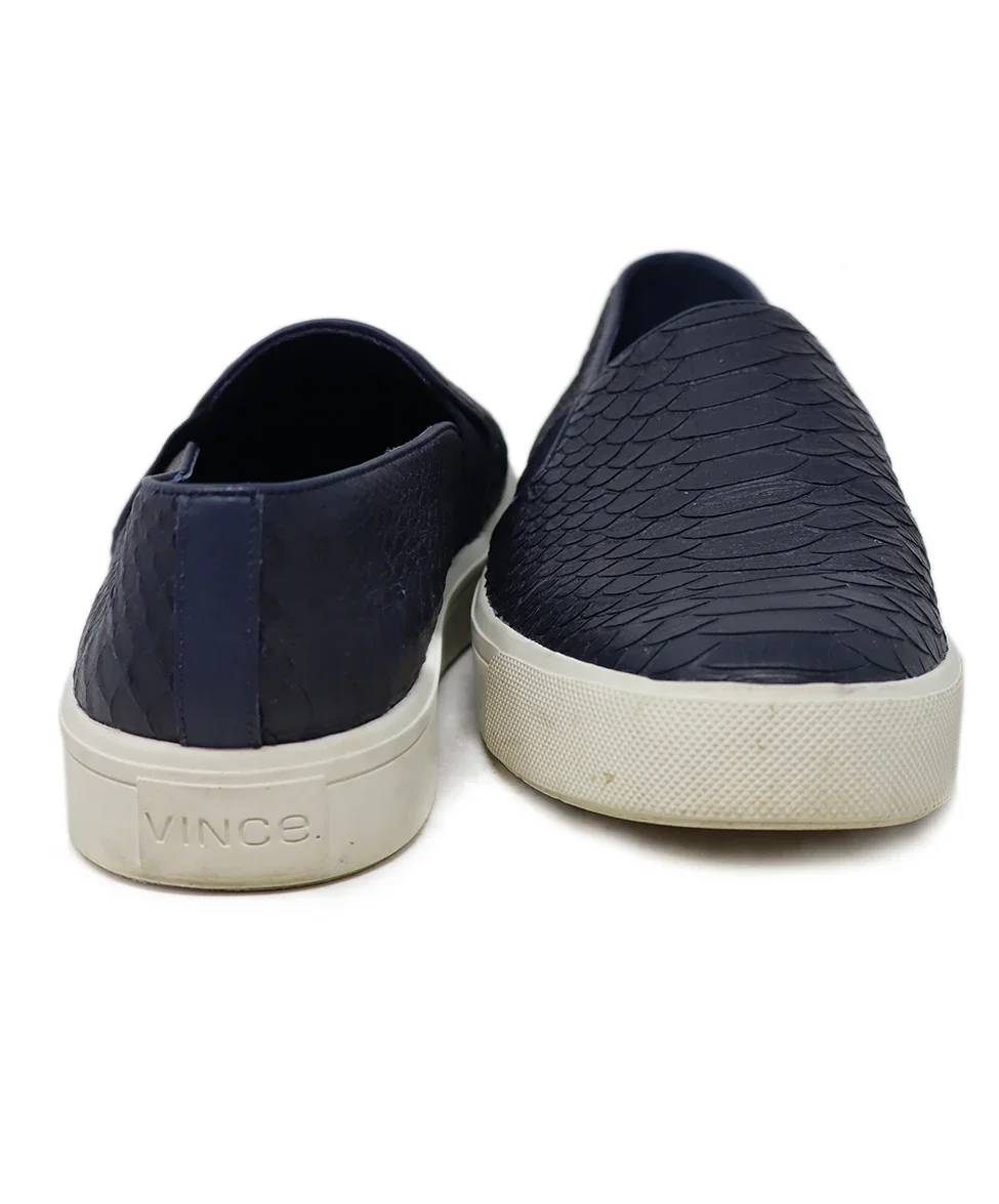 Vince Navy Pressed Leather Sneakers sz 10 - Image 3