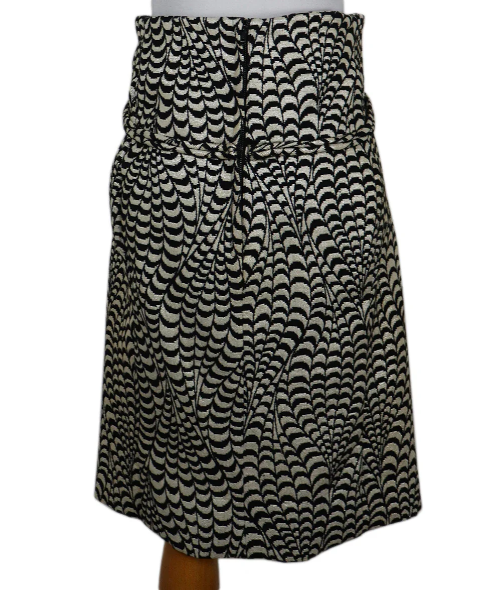 Vintage Metallic B&W Print Wool Skirt sz 6 - Image 3