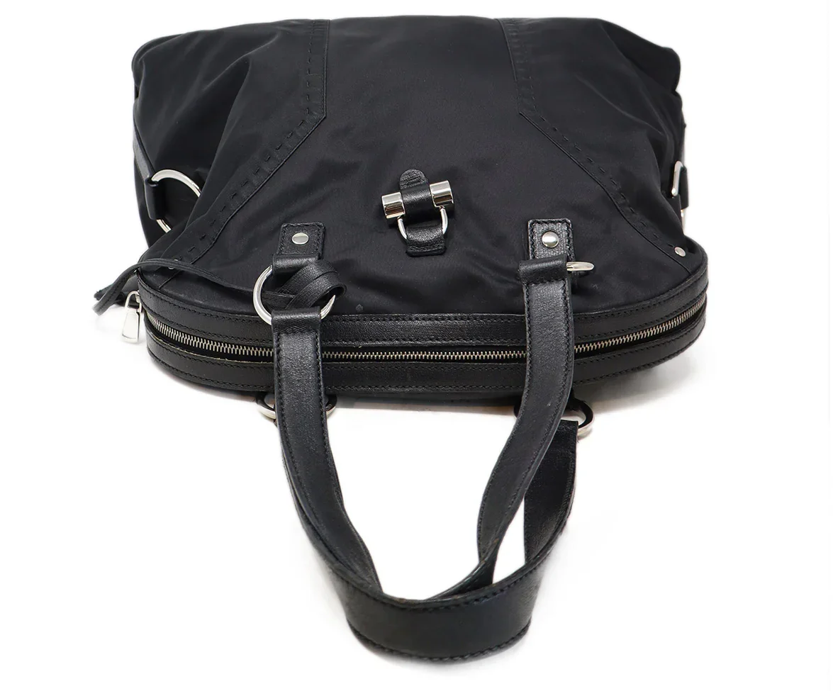YSL Black Nylon Leather Trim Satchel Handbag - Image 5