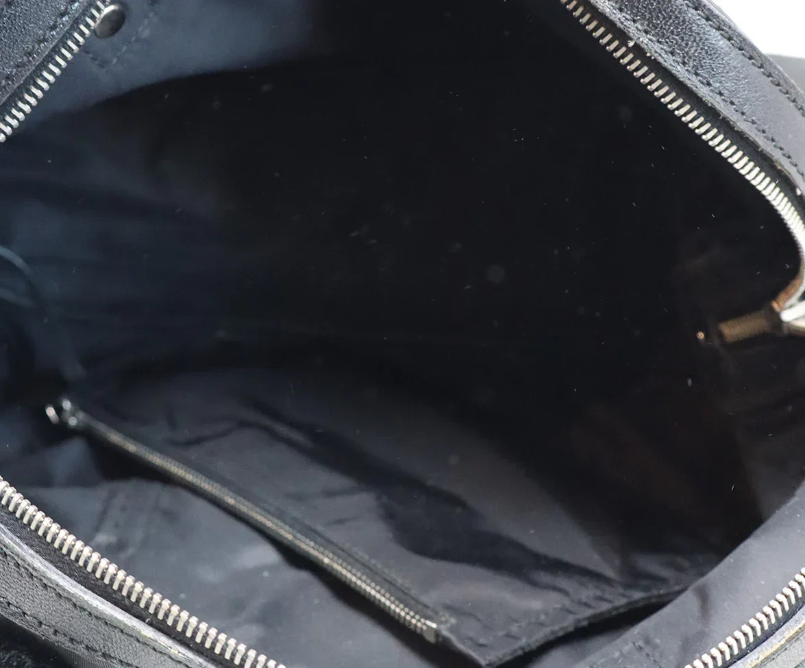 YSL Black Nylon Leather Trim Satchel Handbag - Image 6