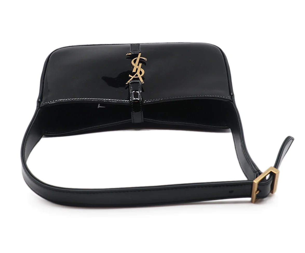 YSL Black Patent Leather Hobo Shoulder Bag - Image 5