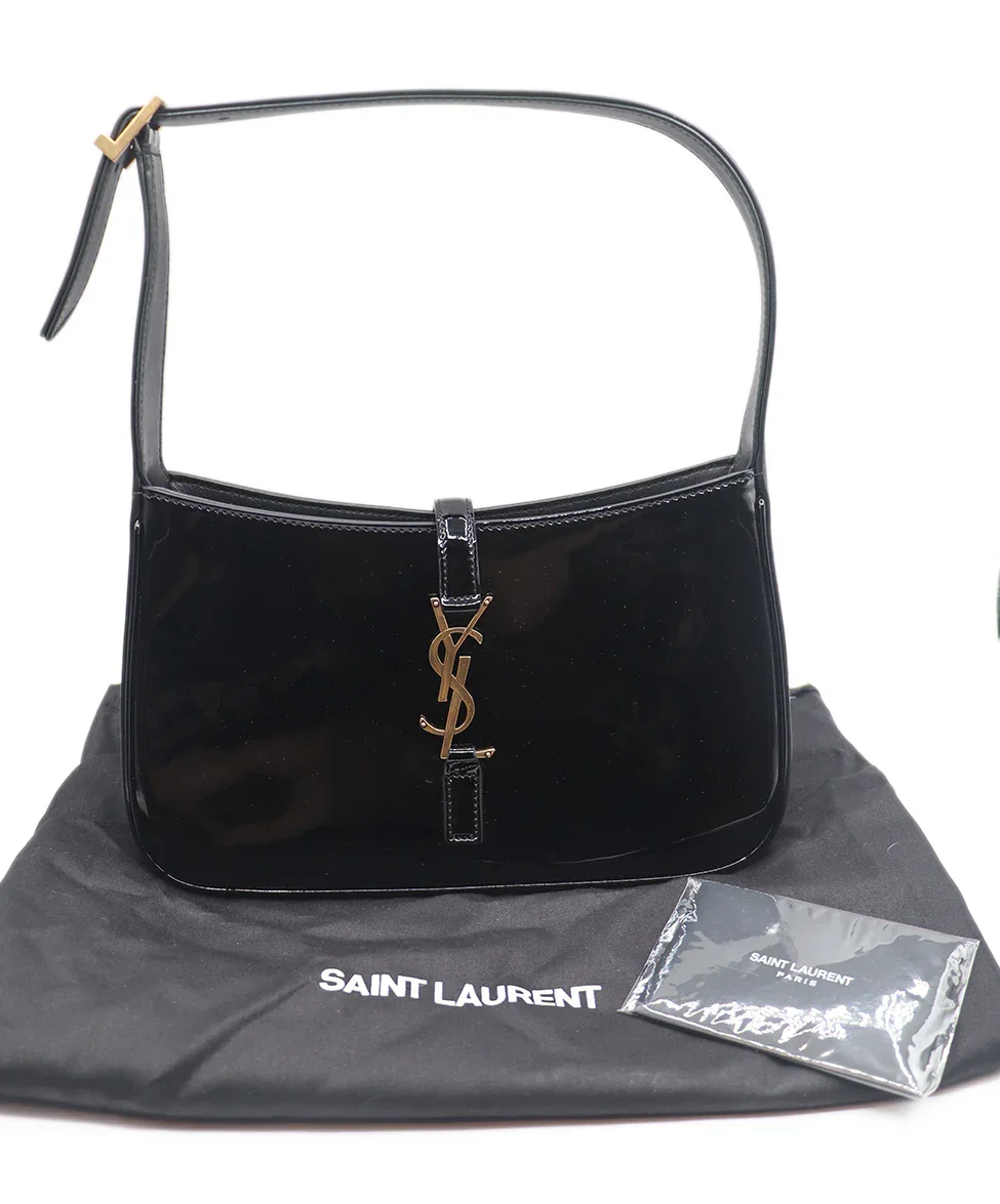 YSL Black Patent Leather Hobo Shoulder Bag - Image 6
