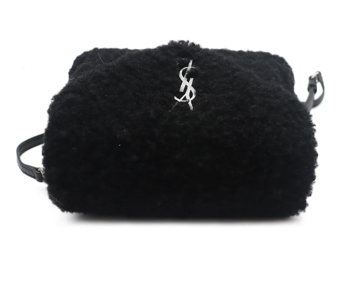 YSL Black Shearling Lou Lou Crossbody Handbag - Image 5