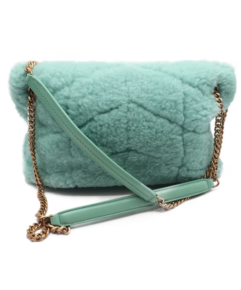 YSL Lou Lou Green Mint Shearling Shoulder Bag - Image 3